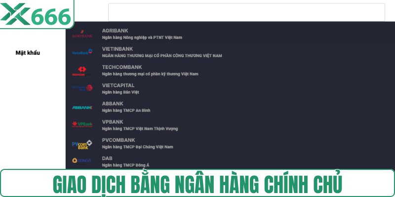 Giao dịch bằng ngân hàng chính chủ